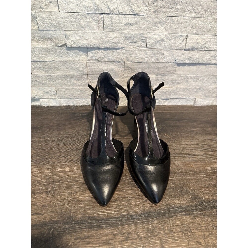 Rockport Total Motion Pointed Toe T-Strap Heel Black Women's Size 8—3” H Woman’s